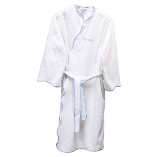 Terry Velour White Robe with Scalloped Trim